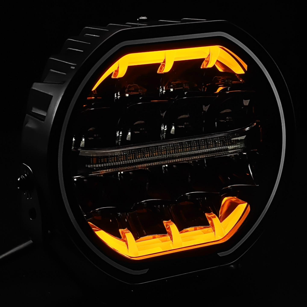 Van Master POWERLUX7+ 7800lm Round 7" Driving Lamp With A Dual Colour Dynamic Position Light and Strobe