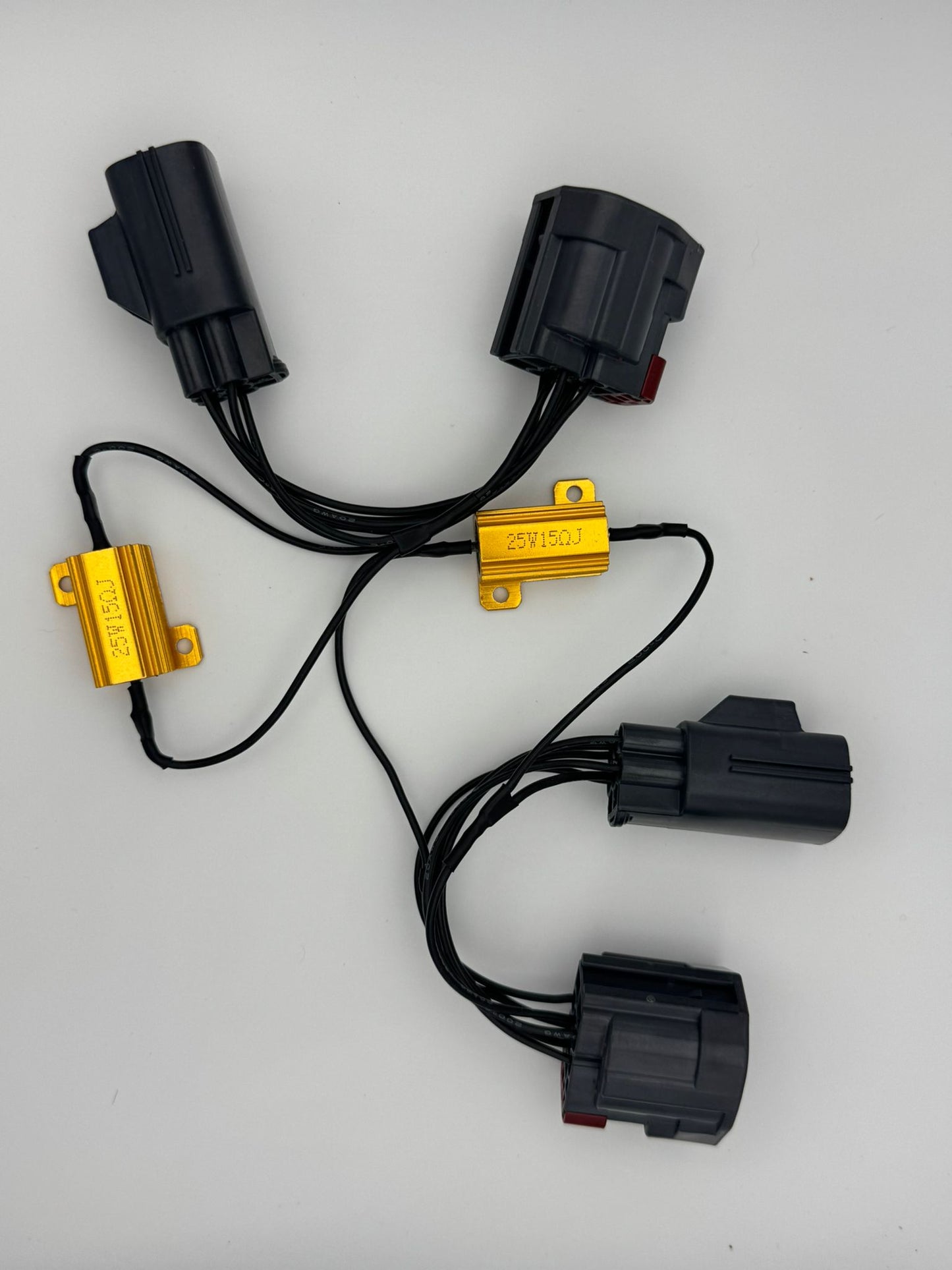 Car wiring harness with connectors on a white background