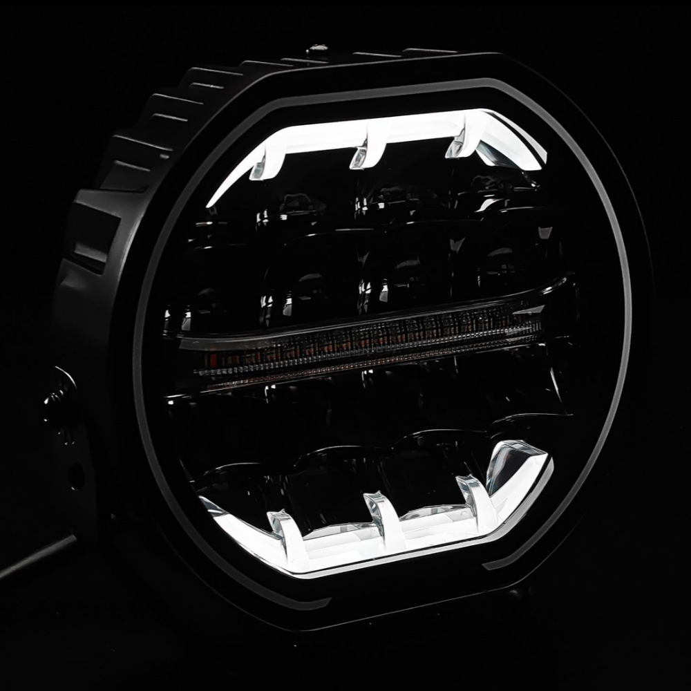 Van Master POWERLUX7+ 7800lm Round 7" Driving Lamp With A Dual Colour Dynamic Position Light and Strobe